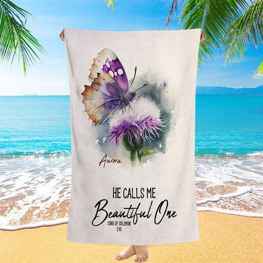 Solomon 10 He Calls Me Beautiful One Personalized Beach Towel - Religious Beach Towel - Bible Beach Towel