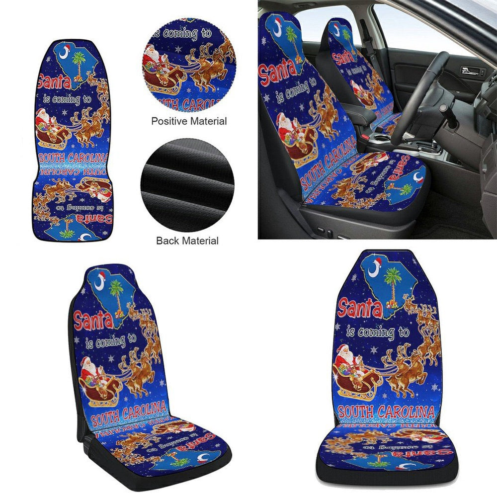 South Carolina Christmas Santa Is Coming To South Carolina Cars Seat Cover, Christmas Car Seat Covers, Car Decor Gift