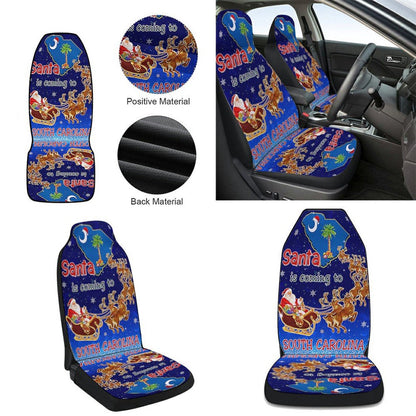 South Carolina Christmas Santa Is Coming To South Carolina Cars Seat Cover, Christmas Car Seat Covers, Car Decor Gift