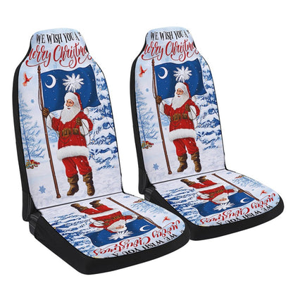 South Carolina Christmas We Wish You A Merry Christmas Santa Claus Cars Seat Cover, Christmas Car Seat Covers, Car Decor Gift