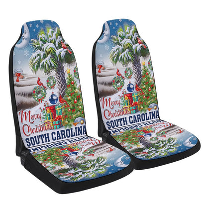 South Carolina Merry Christmas Palm Tree Cardinal Winter Christmas in South Carolina Cars Seat Cover, Christmas Car Seat Covers, Car Decor Gift