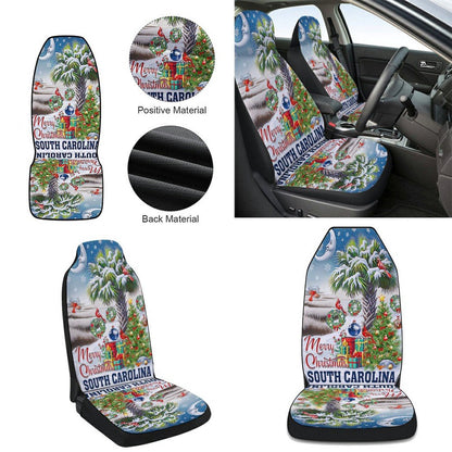 South Carolina Merry Christmas Palm Tree Cardinal Winter Christmas in South Carolina Cars Seat Cover, Christmas Car Seat Covers, Car Decor Gift