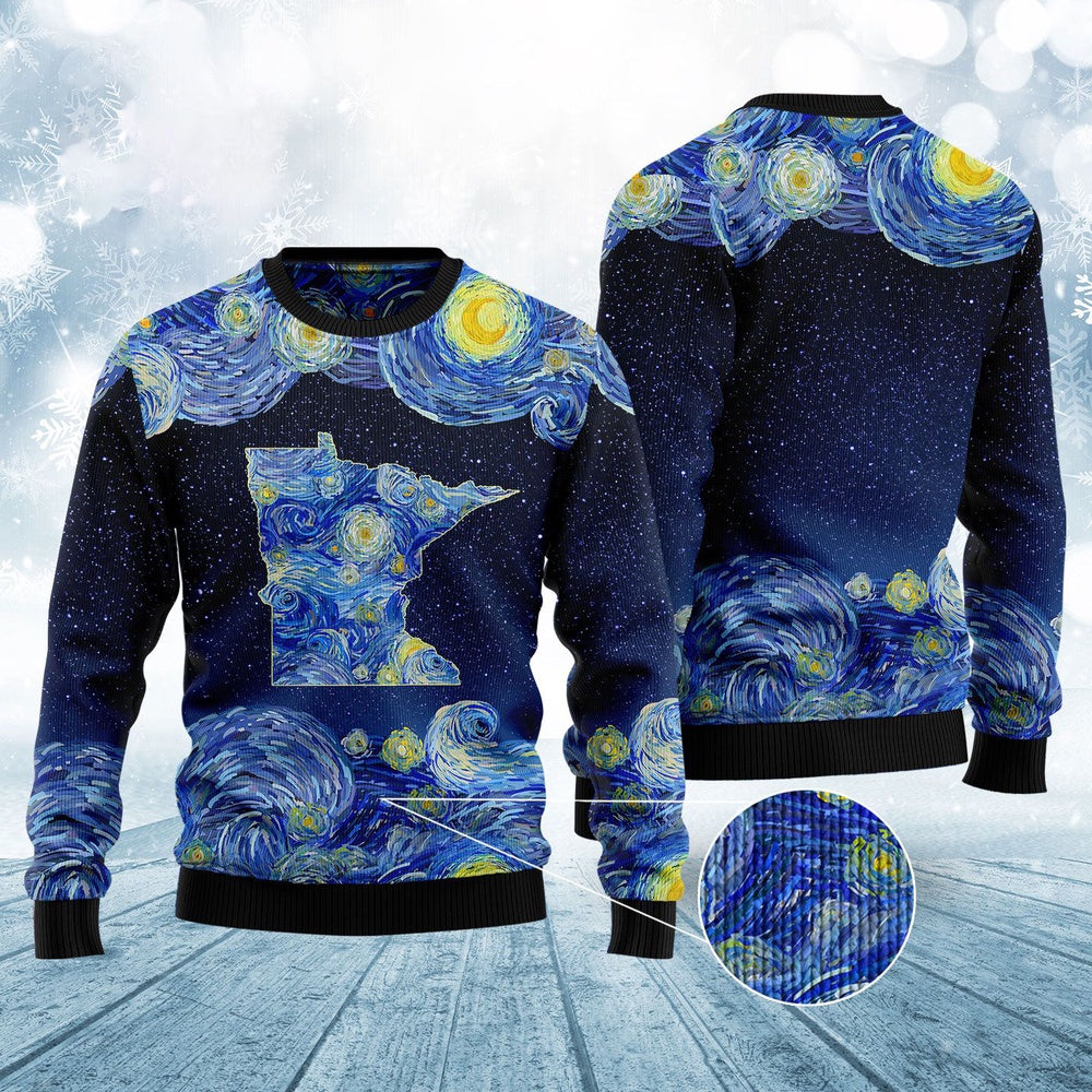Starry Minnesota Ugly Christmas Sweater, Funny Xmas Sweater, Sweater Xmas
