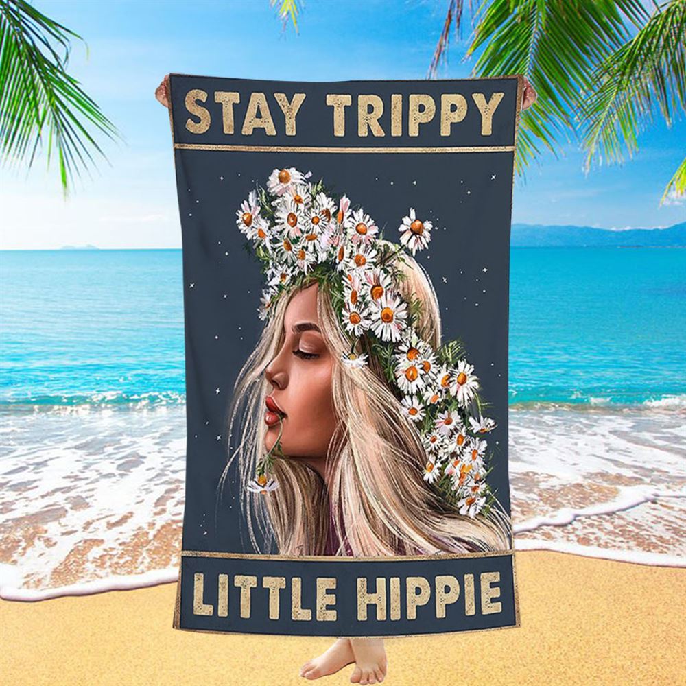 Stay Trippy Little Hippie Daisy Flower Beach Towel - Trippy Beach Towel