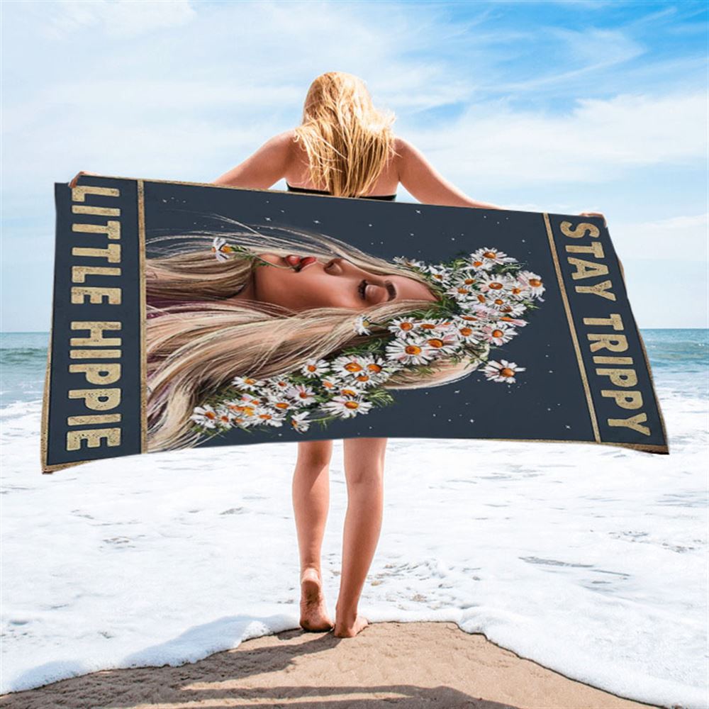 Stay Trippy Little Hippie Daisy Flower Beach Towel - Trippy Beach Towel