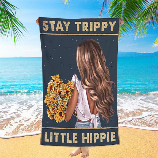 Stay Trippy Little Hippie Sunflower Beach Towel - Decor For Women, Teen Girls Bedroom - Hippy Living Room