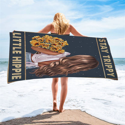 Stay Trippy Little Hippie Sunflower Beach Towel - Decor For Women, Teen Girls Bedroom - Hippy Living Room