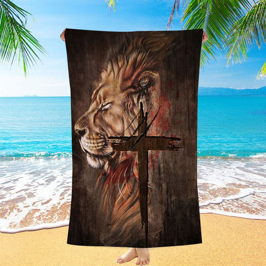 Stunning Lion Face Antique Cross Beach Towel, Christian Beach Towel, Christian Gift, Gift For Women