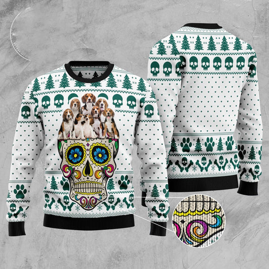 Sugar Skull Beagles Ugly Christmas Sweater, Funny Xmas Sweater, Sweater Xmas