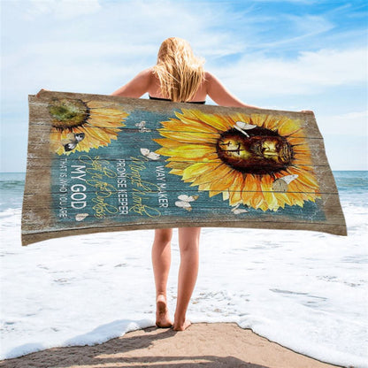 Sunflower Butterfly Way Maker Promise Keeper My Savior Beach Towel - Christian Art - Bible Verse Beach Towel - Religious Beach Towel