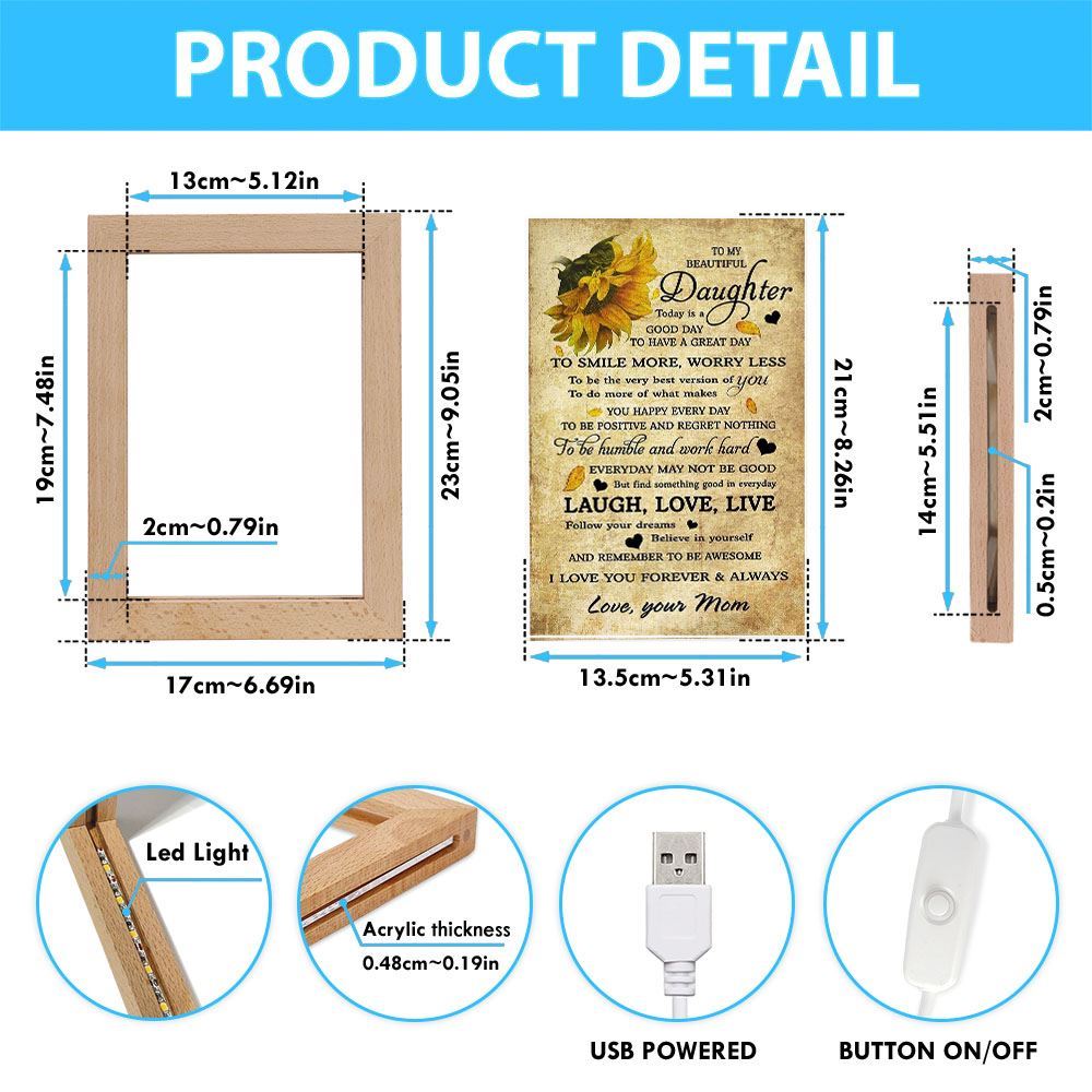 Sunflower Frame Lamp Mom To Daughter Today Is A Good Day, Mother's Day Night Light, Best Mom Ever, Gift For Mom