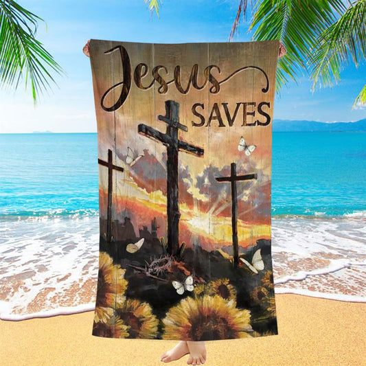 Sunflower Painting, Wooden Crosses, Jesus Saves Beach Towel, Christian Beach Towel, Christian Gift, Gift For Women
