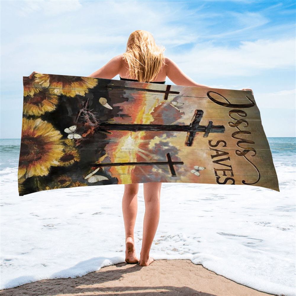 Sunflower Painting, Wooden Crosses, Jesus Saves Beach Towel, Christian Beach Towel, Christian Gift, Gift For Women
