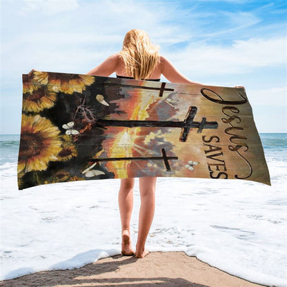 Sunflower Painting, Wooden Crosses, Jesus Saves Beach Towel, Christian Beach Towel, Christian Gift, Gift For Women
