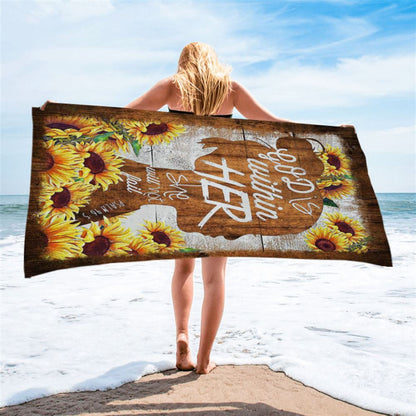 Sunflower Shadow Girl God Is Within Her She Will Not Fail Beach Towel - Christian Art - Bible Verse Beach Towel - Religious Beach Towel