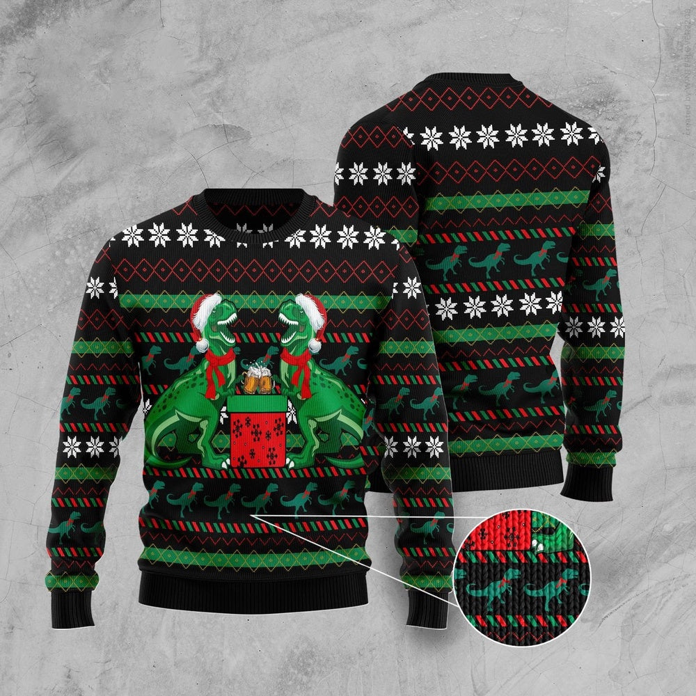 T-Rex Drink Ugly Christmas Sweater, Funny Xmas Sweater, Sweater Xmas