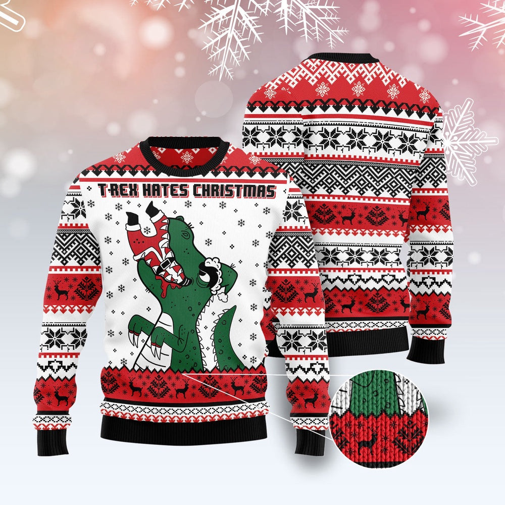 T-Rex Hates Christmas Ugly Christmas Sweater, Funny Xmas Sweater, Sweater Xmas
