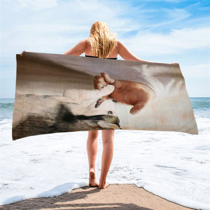 Take My Hand Jesus Siberian Husky Dog Beach Towel - Inspirational Beach Towel - Christian Beach Towel