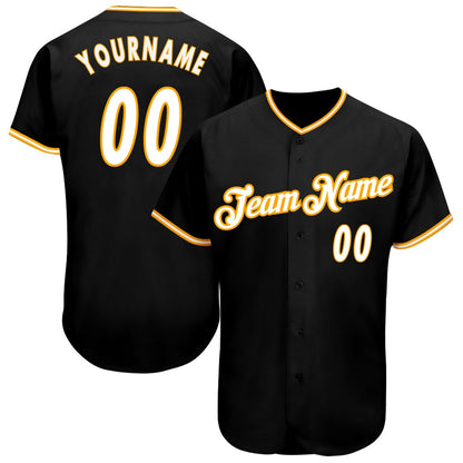Team Jerseys Baseball, Custom Black White Gold Authentic Baseball Jersey, Logo Baseball Jersey