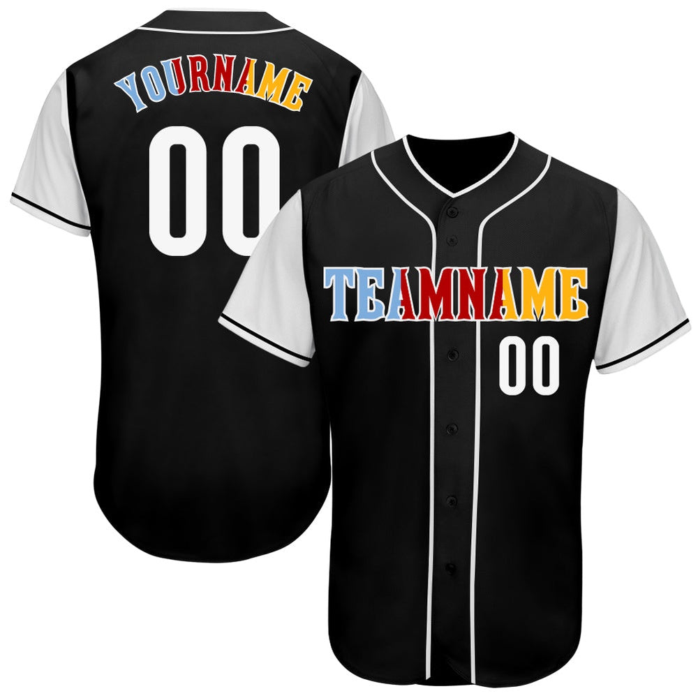 Team Jerseys Baseball, Custom Black White Gold Authentic Two Tone Baseball Jersey, Logo Baseball Jersey
