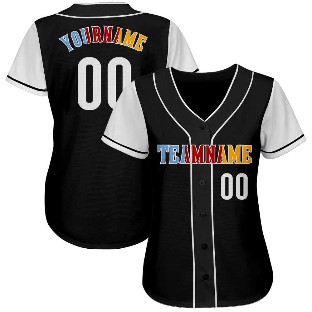 Team Jerseys Baseball, Custom Black White Gold Authentic Two Tone Baseball Jersey, Logo Baseball Jersey