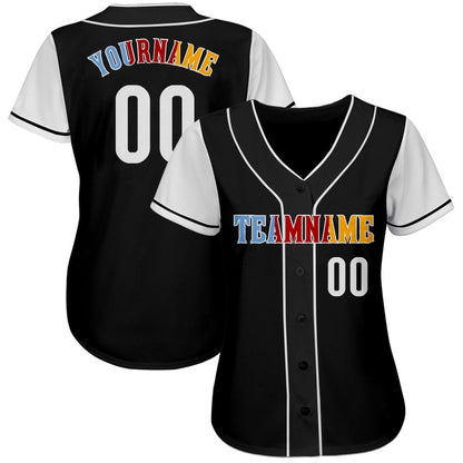 Team Jerseys Baseball, Custom Black White Gold Authentic Two Tone Baseball Jersey, Logo Baseball Jersey