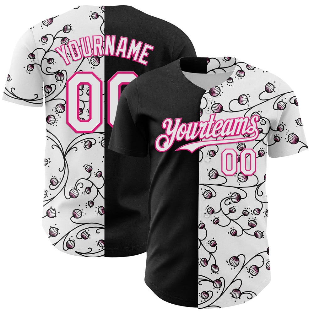Team Jerseys Baseball, Custom Black White Hot Pink 3D Pattern Design Vintage Tattoos Authentic Baseball Jersey, Logo Baseball Jersey