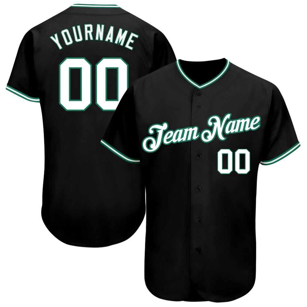 Team Jerseys Baseball, Custom Black White Kelly Green Authentic Baseball Jersey, Logo Baseball Jersey