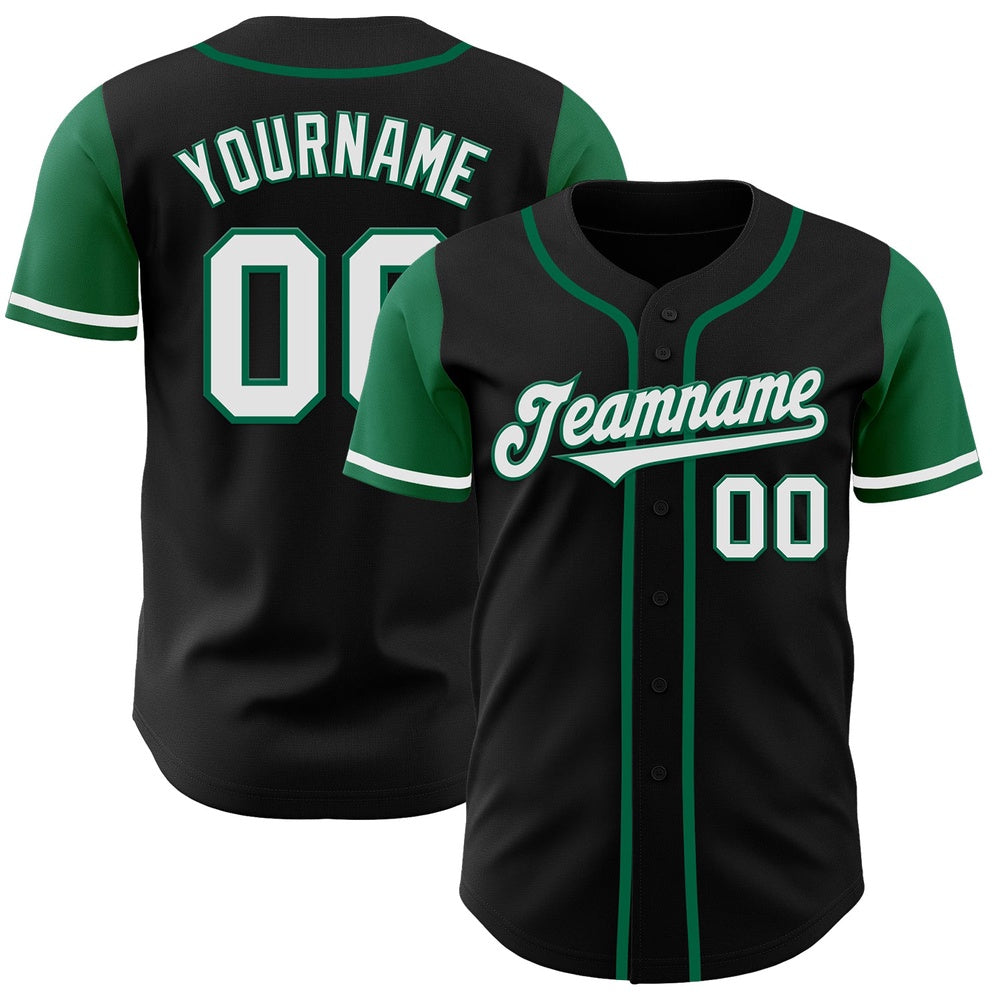Team Jerseys Baseball, Custom Black White Kelly Green Authentic Two Tone Baseball Jersey, Logo Baseball Jersey