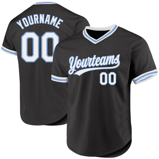 Team Jerseys Baseball, Custom Black White Light Blue Authentic Throwback Baseball Jersey, Logo Baseball Jersey
