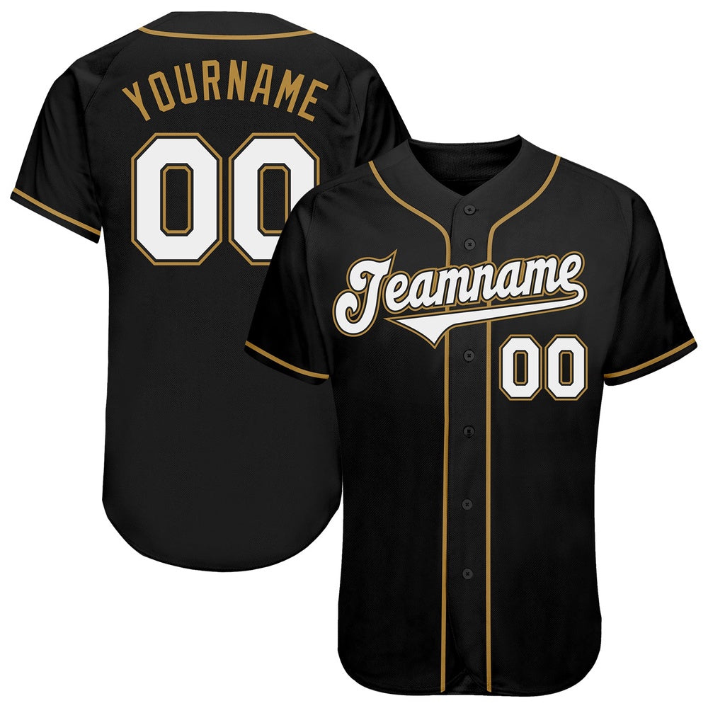 Team Jerseys Baseball, Custom Black White Old Gold Authentic Baseball Jersey, Logo Baseball Jersey