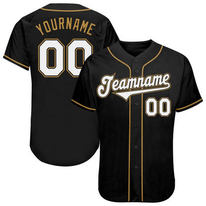 Team Jerseys Baseball, Custom Black White Old Gold Authentic Baseball Jersey, Logo Baseball Jersey