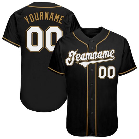 Team Jerseys Baseball, Custom Black White Old Gold Authentic Baseball Jersey, Logo Baseball Jersey