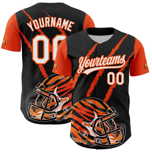 Team Jerseys Baseball, Custom Black White Orange 3D Pattern Design Football Helmet And Animal Claw Authentic Baseball Jersey
