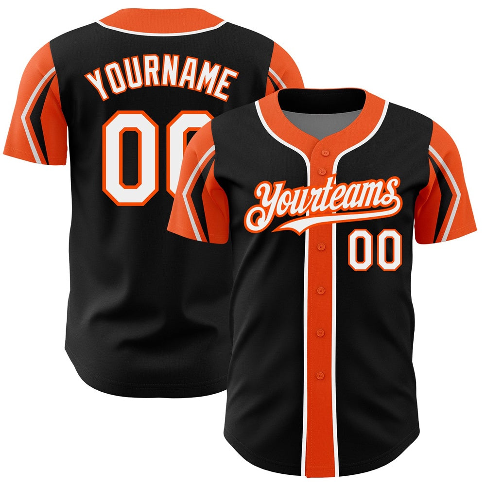 Team Jerseys Baseball, Custom Black White Orange 3 Colors Arm Shapes Authentic Baseball Jersey, Logo Baseball Jersey