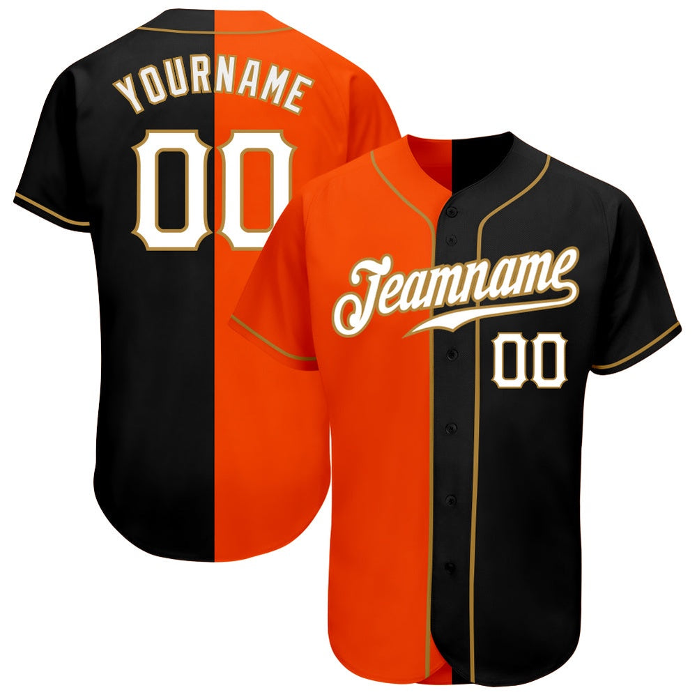 Team Jerseys Baseball, Custom Black White Orange Authentic Split Fashion Baseball Jersey, Logo Baseball Jersey