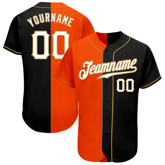 Team Jerseys Baseball, Custom Black White Orange Authentic Split Fashion Baseball Jersey, Logo Baseball Jersey