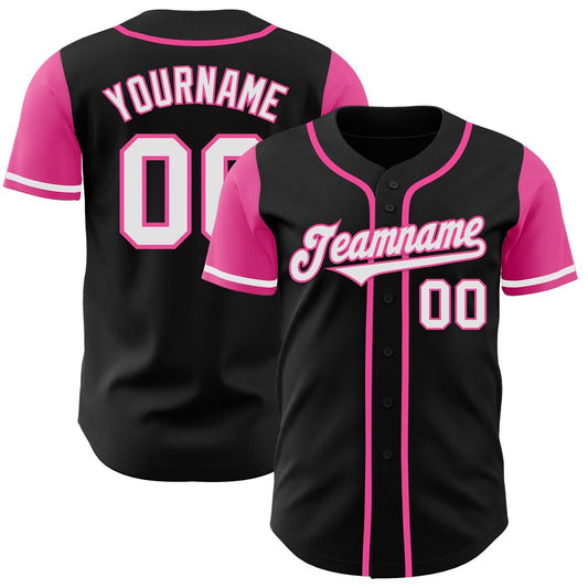 Team Jerseys Baseball, Custom Black White Pink Authentic Two Tone Baseball Jersey, Logo Baseball Jersey
