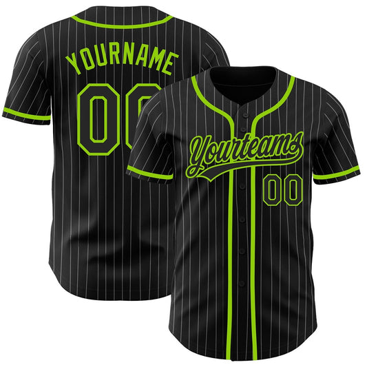Team Jerseys Baseball, Custom Black White Pinstripe Black Neon Green Authentic Baseball Jersey, Logo Baseball Jersey