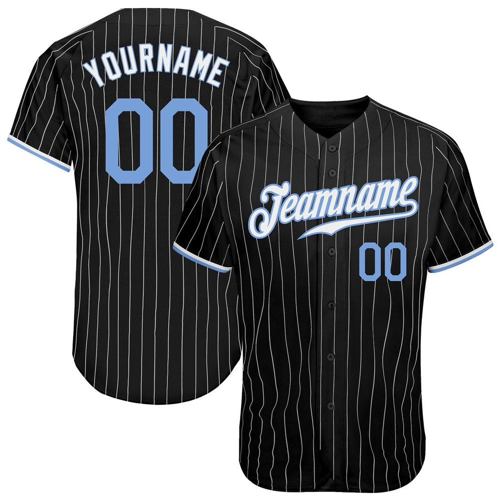 Team Jerseys Baseball, Custom Black White Pinstripe Light Blue White Authentic Baseball Jersey, Logo Baseball Jersey