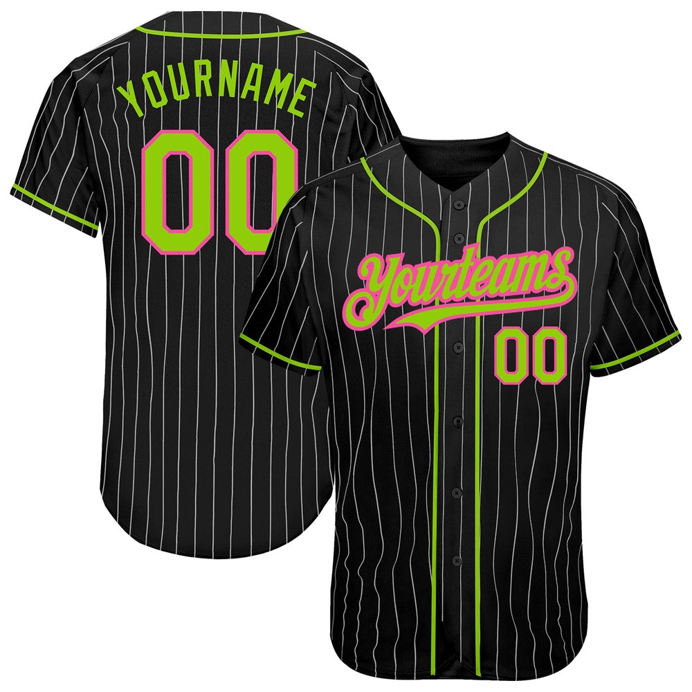 Team Jerseys Baseball, Custom Black White Pinstripe Neon Green Pink Authentic Baseball Jersey, Logo Baseball Jersey