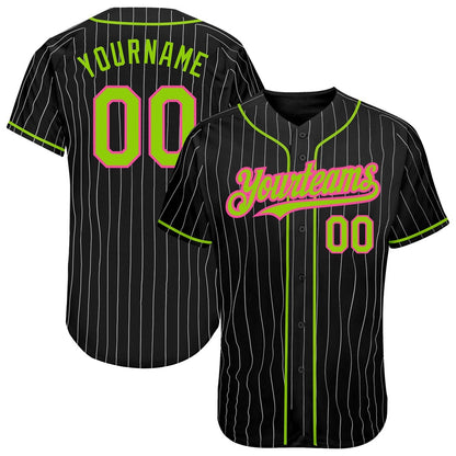 Team Jerseys Baseball, Custom Black White Pinstripe Neon Green Pink Authentic Baseball Jersey, Logo Baseball Jersey