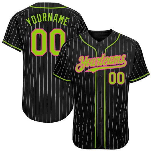 Team Jerseys Baseball, Custom Black White Pinstripe Neon Green Pink Authentic Baseball Jersey, Logo Baseball Jersey