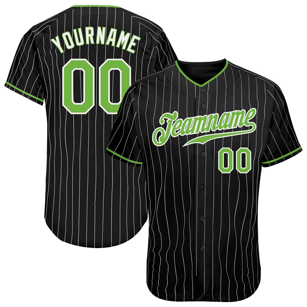 Team Jerseys Baseball, Custom Black White Pinstripe Neon Green White Authentic Baseball Jersey, Logo Baseball Jersey