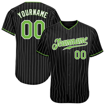 Team Jerseys Baseball, Custom Black White Pinstripe Neon Green White Authentic Baseball Jersey, Logo Baseball Jersey