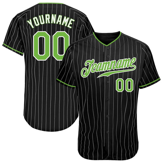 Team Jerseys Baseball, Custom Black White Pinstripe Neon Green White Authentic Baseball Jersey, Logo Baseball Jersey
