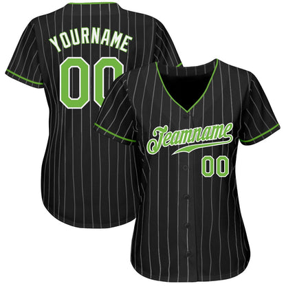 Team Jerseys Baseball, Custom Black White Pinstripe Neon Green White Authentic Baseball Jersey, Logo Baseball Jersey