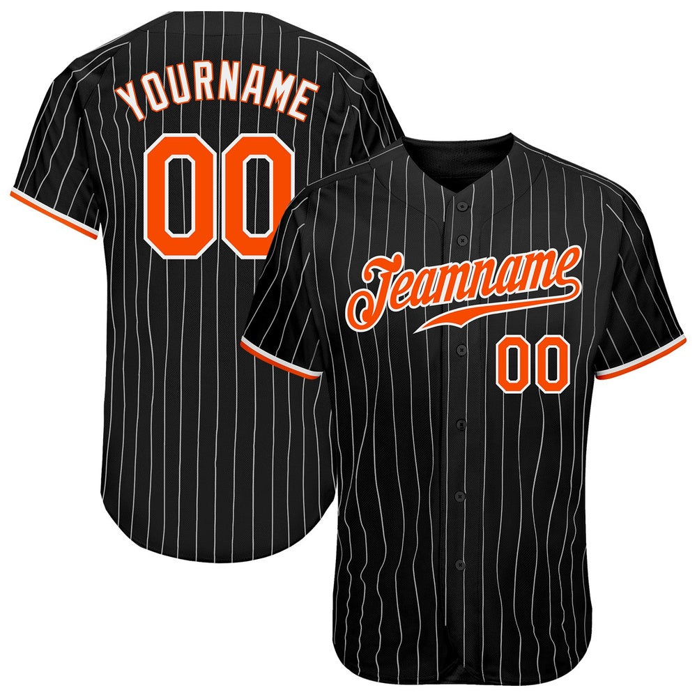 Team Jerseys Baseball, Custom Black White Pinstripe Orange White Authentic Baseball Jersey, Logo Baseball Jersey