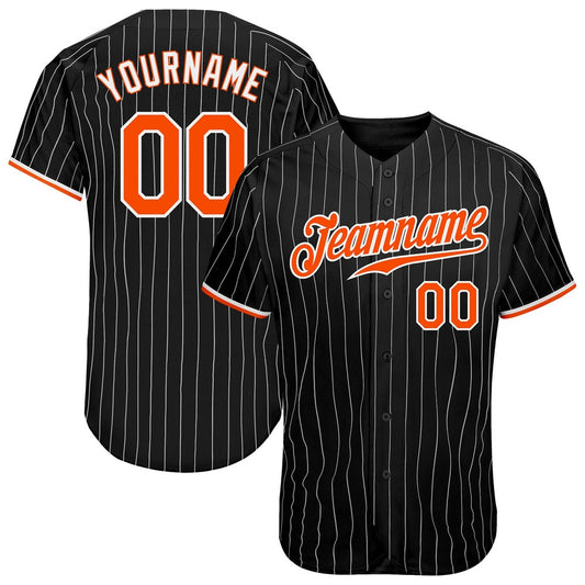 Team Jerseys Baseball, Custom Black White Pinstripe Orange White Authentic Baseball Jersey, Logo Baseball Jersey