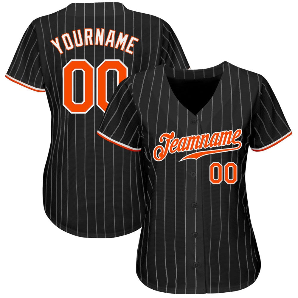 Team Jerseys Baseball, Custom Black White Pinstripe Orange White Authentic Baseball Jersey, Logo Baseball Jersey